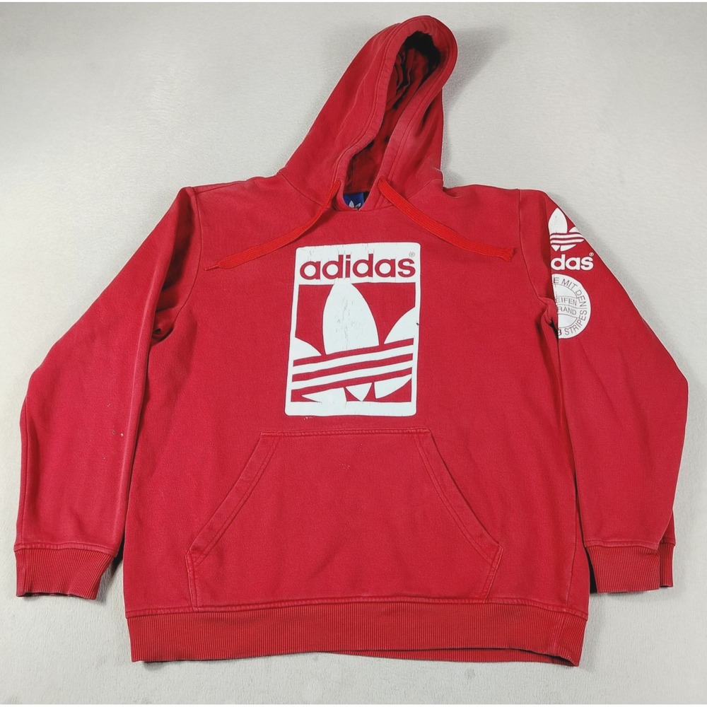 Adidas Originals Hoodie Sweatshirt Mens Medium Red Trefoil Pullover Fleece